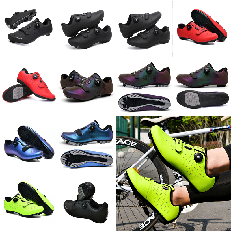 MTBq Scarpe da ciclismo Uomo Sport Dirt Road Bike Scarpe Flat Speed Cyclidng Sneakers Flats Mountain Bicycle Calzature SPD Tacchetti Shqoes GAI