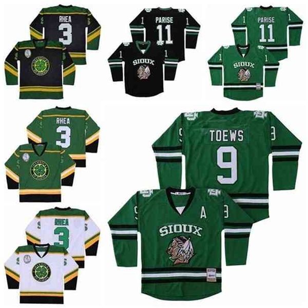 MThr College North Dakota Fighting Sioux Jersey 9 Jonathan Toews 11 Zach Parise Hockey Ross The BOSS Rhea 3 ST John's Shamrocks Vert Noir