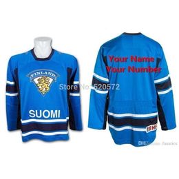 MTTH Mens personnalisé SUOMI Team Finlande IIHF Swift Swift Swift Blue Hockey Jerseys - Nom du personnalisé Numéro Broderie cousue sur XXS-6XL