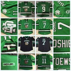 MThr North Dakota Fighting Sioux 7 TJ Oshie 9 Jonathan Toews 11 Zach Parise College Hawks UND Hockey Jersey Hommes DAKOTA