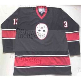 MThr Rare Vintage 1980 Friday the 13th Jason Voorhees Hockey Jersey Broderie Cousue Personnalisez n'importe quel nombre et nom Jerseys