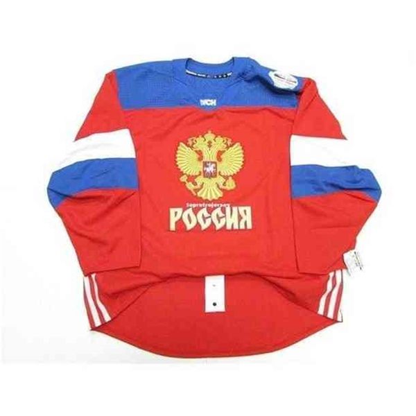 MThr ROUGE RUSSIE Pas cher personnalisé COUPE DU MONDE DE L'ÉQUIPE DE HOCKEY ÉMISE JERSEY point ajouter n'importe quel nombre n'importe quel nom Mens Hockey Jersey XS-6XL