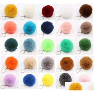 Mti couleur 8Cm boule de fourrure de lapin porte-clés Pom en peluche voiture sac à main porte-clés pendentif livraison directe Dh6Ho