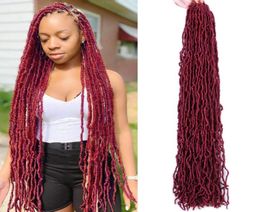 Mtmei cheveux Faux Locs Crochet longues bouclés Dreadlocks Extensions naturel doux tresses rouge bordeaux Ombre 2204021904614