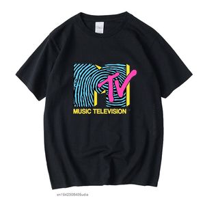 Mtv - Fingerprint 80s Vintage unisexe noir t-shirt hommes t-shirts rétro graphique t-shirts coton t-shirt homme femme t-shirts hauts