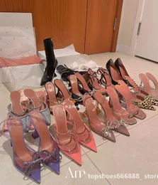 Muaddi Luxe designer Sandaal Vrouwen Hakken 2023 Sexy Puntschoen Hakken Schoen Mode Transparante Vrouwelijke Stiletto Party Prom Dames Platte kristallen Schoenen Hakken Slide
