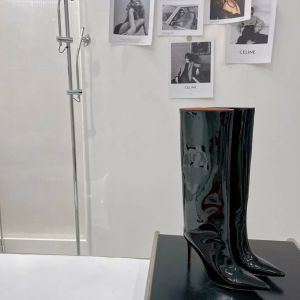 Fiona bottes en cuir verni femmes noir blanc talon aiguille luxe créateur de mode chaussures à enfiler chaussures d'usine