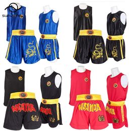 Pantalones cortos de Muay Thai MMA camiseta Kungfu Wushu ropa artes marciales Sanda Rashguard pantalones de boxeo hombres mujeres niños disfraz de rendimiento 240318