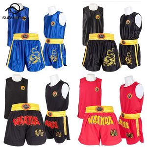 Muay Thai Shorts MMA T-shirt Kungfu Wushu Vêtements Martial Arts Sanda Rashguard Pantalons de boxe Men Femmes Kids Performance Costume 240603