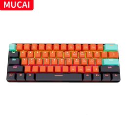 Mucai mka610 USB mini mechanisch gaming bedraad toetsenbord rode schakelaar 61 sleutel gamer voor computer pc laptop afneembare kabel 240429