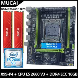 Mucai X99 P4 Motherboard LGA 2011-3 Kit Ensemble avec DDR4 16 Go2 * 8 Go 2666MHz Mémoire RAM et Intel Xeon E5 2680 V3 Processeur CPU 240410