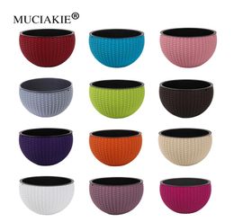 MUCIAKIE 1 PC 25x16 cm panier suspendu rotin plastique Pot de fleur rond résine jardin suspendu planteur pour plantes extérieures intérieures Y2007231354920