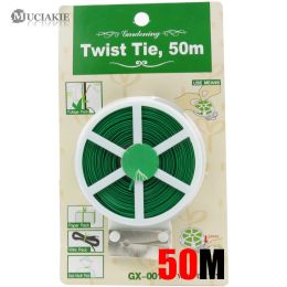 Muciakie 30m/50m Twist de planta con alambre cubierto de verde resistente para el cortador para jardinería cable de alambre reutilizable de la oficina en el hogar con rebanador