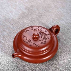 Modder Dahongpao Yixing theepot platte drum handgemaakte paarse klei ketel Stuur geschenkdoos 210813