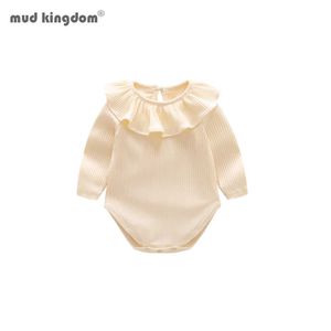 Mudkingdom otoño nacido bebé niñas algodón mono con volantes de manga larga bolsa infantil pedo mono traje 210615