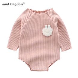 Mudkingdom baby meisje bodysuits geboren kids kleding romper schattig konijntje jumpsuit geribbelde outfit 210615