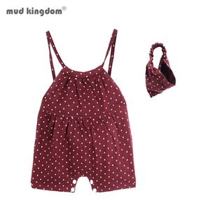 Mudkingdom baby meisjes jongens rompertjes outfits polka dots hoofdband backless zomer onesie 210615