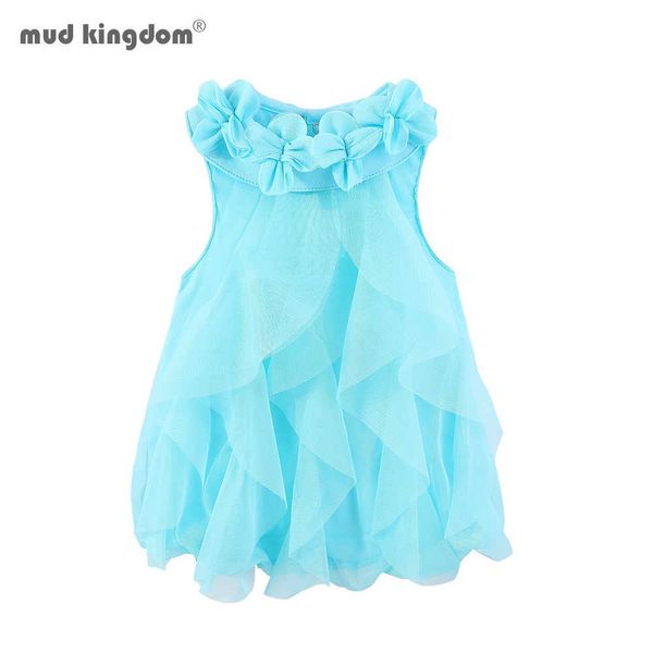 Mudkingdom Baby Girls Vestidos Malla Gasa Verano Sin mangas Vestido Prinesss 210615