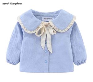 Mudkingdom-Tops de algodón para bebé, blusa de manga larga con volantes y cuello vuelto, blusa dulce para niñas pequeñas con lazo 2108026132686