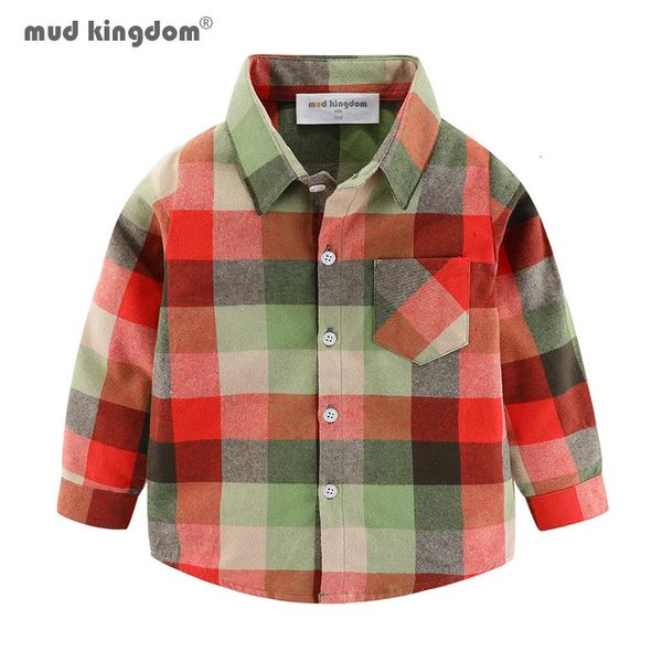 Mudkingdom Big Boy Plaid Cotton Flannel Robe Shirt for Boys Roll-Up Shirts à manches longues Vêtements pour enfants Spring Automne 240318