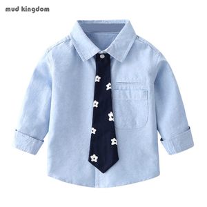 Mudkingdom garçons robe chemise avec cravate à manches longues décontracté coton enfants hauts mode revers enfants vêtements chemises 210615