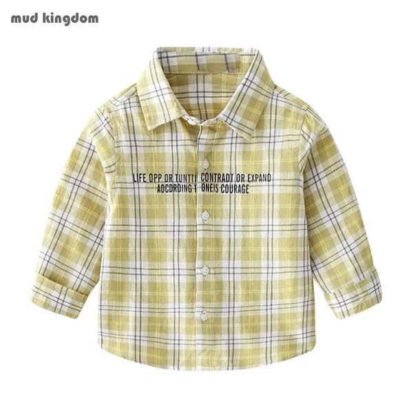 Mudkingdom Boys Robe Chemises Bouton à manches longues Mode Lettre à carreaux avec disant Boy Shirt 2 à 6 ans Vêtements pour enfants 210615