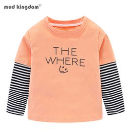 Mudkingdom Garçons Filles T-shirts Patchwork Rayé Lettre Dinosaure Ours Modèle Tops pour Enfants 210615