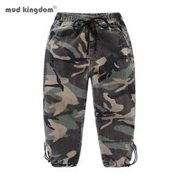 Mudkingdom Boys Jeans Otoño Invierno Camo Pantalones Moda Jogger Cordón Pantalones para ropa 210615