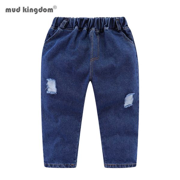 Mudkingdom Boys Jeans Fashion Brief Long-pantalon solide déchiré taille élastique pantalon pour 210615