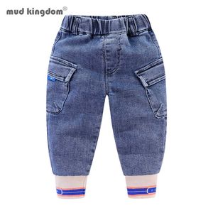 Mudkingdom, pantalones para niños, pantalones vaqueros informales con bolsillos grandes, pantalones de cintura elástica a la moda de otoño para 210615