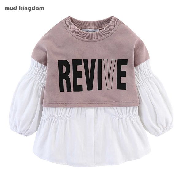 Mudkingdom mode fille chemisier chemise smocké Patchwork à manches longues 2 à 7 ans enfants hauts filles vêtements 210615