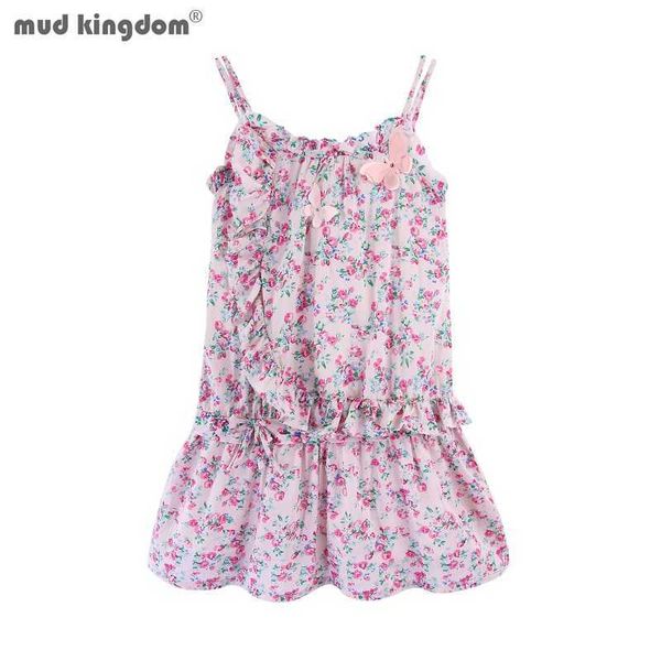 Mudkingdom Floral Cinch Vestido de cintura para niñas Spaghetti Strap Fairy Little Girl Ropa Butterfly Party Vestidos para niños 210615