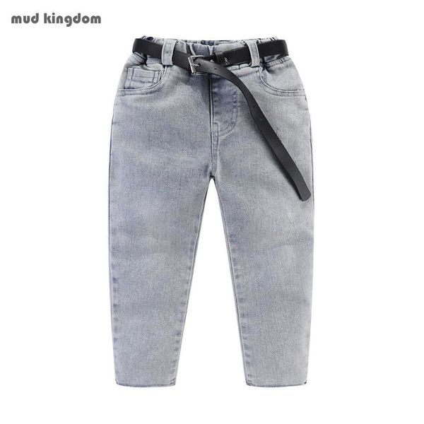 Mudkingdom Girl Stretch Jeans con cinturón Moda Sólido Cintura elástica Denim Girls Pantalones Ropa para niños 210615