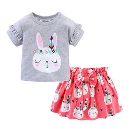 MudkingDom Girls Bunny Clothes Set Summer Kids Rabbit T-shirt en Rok Outfit Kinderen Cute Suits Girl Pasen 210615