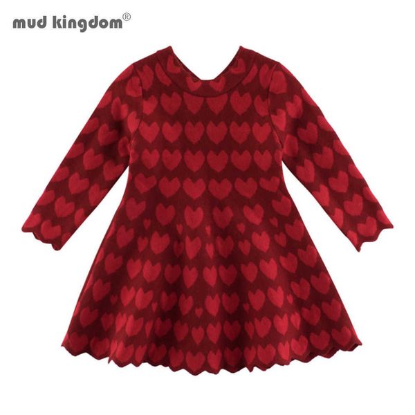 Mudkingdom Filles Robes Automne Mode Manches Longues Enfants Vêtements Amour Coeur Imprimer Tricot Robe Chaude Pull 210615