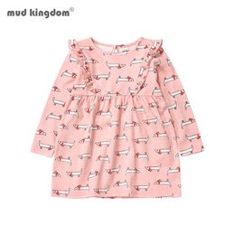 Mudkingdom Filles Robes À Manches Longues Printemps Automne Mignon Bref Princesse Robe Dessin Animé Imprimer 3-7T Vêtements 210615