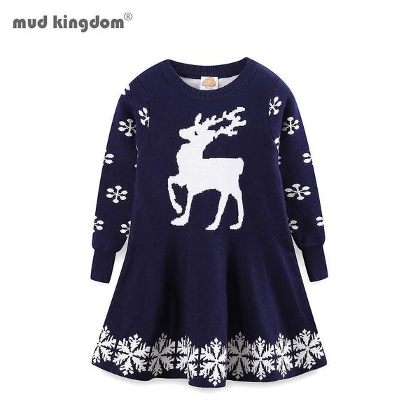 Mudkingdom Filles Robe en tricot Mignon Renne Flocon de neige Pull de Noël à manches longues 210615