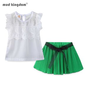 MudkingDom Girls Outfits Leuke Kantlint Korte Mouw Zomer Geplooide Rok Set 210615