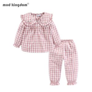 Mudkingdom Girls Pyjama Set Peter Pan Collier Mignon Plaid Girl Pyjamas Costume Homewear Enfant Jammies Vêtements de nuit 211130