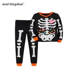 Mudkingdom Set di abbigliamento di Halloween per ragazzi Ragazze Costume da festa per bambini Incandescente Pigiama da notte Scheletro Fantasma 210615