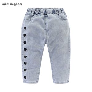 Mudkingdom Heart Meisje Jeans Mode Elastische Taille Denim Meisjes Broek Kinderkleding 210615