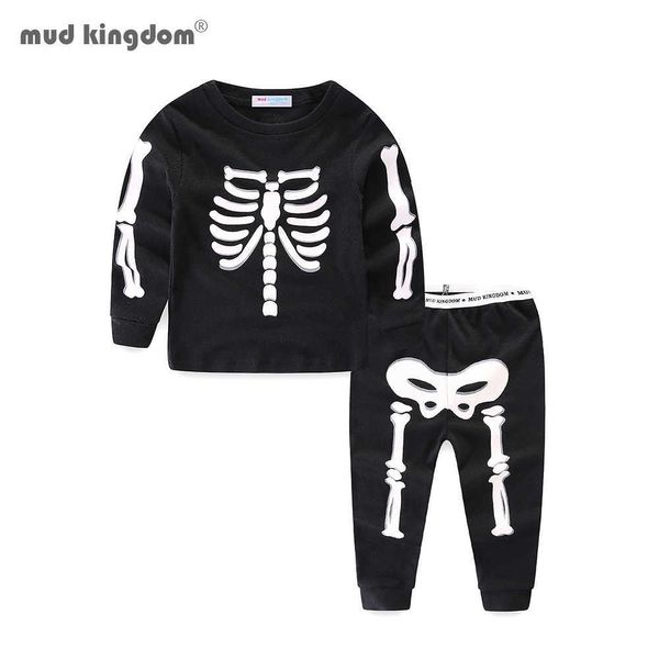 Mudkingdom Little Boys Girls Pyjama Set Glowing Halloween Squelette Mode Enfants Vêtements de nuit Tenues 210615