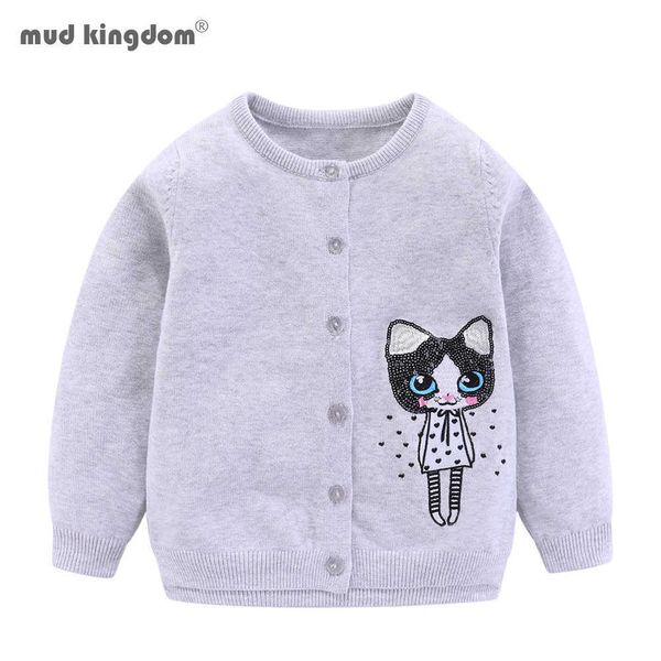 Mudkingdom niñas pequeñas Cardigan suéteres lindo dibujos animados lentejuelas primavera moda niño niña ropa exterior 210615