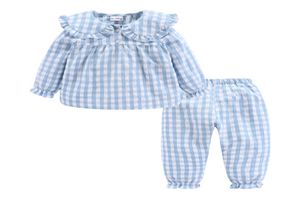Mudkingdom petites filles pyjamas tenues belle coton automne Plaid volants dentelle ancre vêtements de nuit Y2007048829760