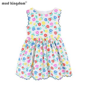 Mudkingdom Poppy Flower Girl Robe midi sans manches Doublure tissée pour enfants Robes colorées Imprimer Princesse Big Girls Vêtements 210615