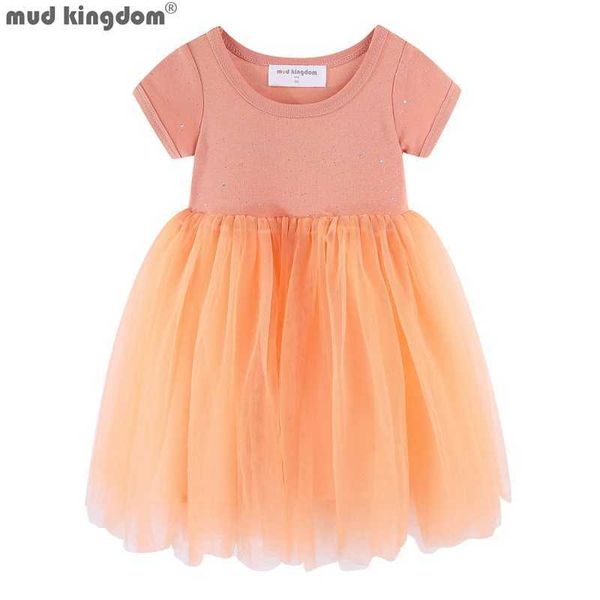 Mudkingdom Sparkly Girls Tutu Dress Princess Plain Toddler Short Sleeve es Girl Party Tulle Vêtements Enfants Été 210615