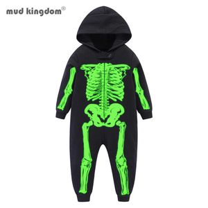 Mudkingdom Primavera Otoño Mono Niñas Niños Halloween Glow Rompers Skull Skeleton Fleece Forrado Ropa con capucha 210615