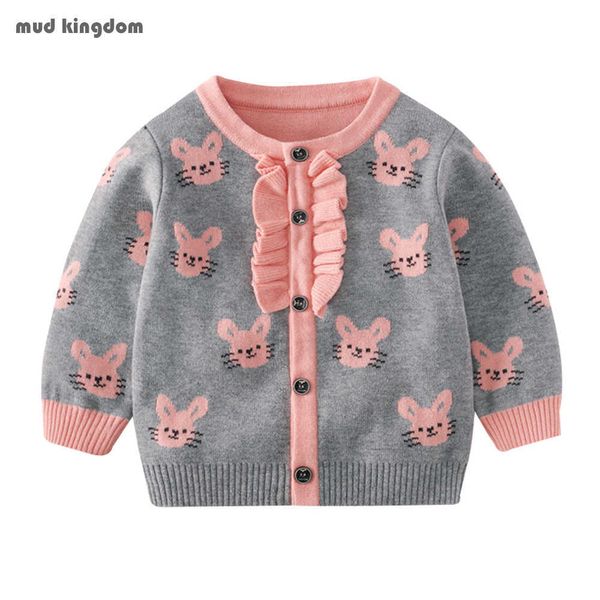 Mudkingdom printemps bébé filles pull mignon tricot vêtements Cardigan à volants avec motif de souris 210615