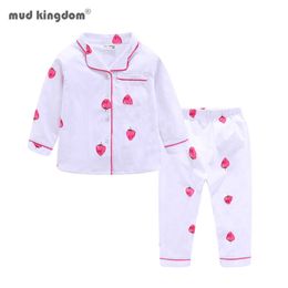 Mudkingdom Strawberry Girls Pyjama Set met Kraag Zachte Katoenen Jammies Pajama Outfit Nachtkleding Lounge Suits 210615
