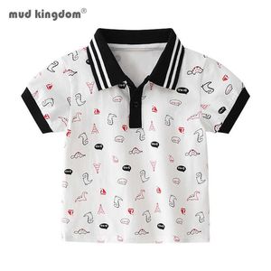 Mudkingdom Summer Boys Dinosaure Polos Coton Revers pour Enfants Vêtements Animaux Mignons Stripe Print Tops Toddler T-Shirt Mode 210615